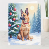 Carte Watercolor Belgian Malinois Evergreen Christmas (Devant)
