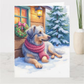 Carte Watercolor Bergamasco Shepherd Cabin Christmas (Devant)