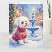Carte Watercolor Bichon Frise Festive Fountain Christmas (Devant)