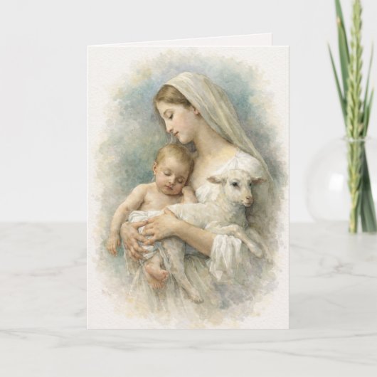 Carte Watercolor Blessed Virgin Mary Jesus Lamb (Devant)