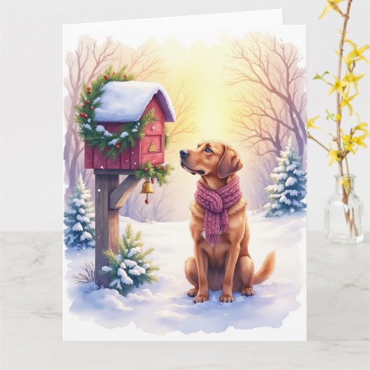 Carte Watercolor Bloodhound Country Mailbox Christmas (Fleur jaune)