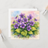 Carte Watercolor Blooming Purple Violets  (Devant/Arrière en situation)