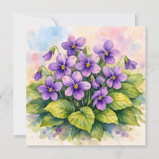 Carte Watercolor Blooming Purple Violets  (Devant)