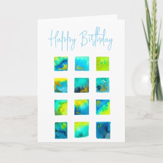Carte watercolor blue and green squares (Devant)