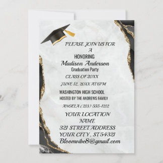 Carte Watercolor Blue Gold Marble Agate Graduation Party