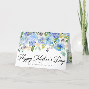 Carte Watercolor Blue Hydrangeas : Joyeuse fête des mère