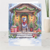 Carte Watercolor Bluetick Coonhound Cabin Porch Christma (Devant)