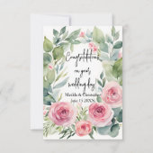 Carte Watercolor Blush Pink Rose & Eucalyptus Wedding (Devant)