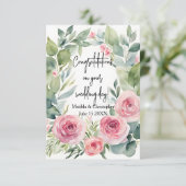 Carte Watercolor Blush Pink Rose & Eucalyptus Wedding (Debout devant)