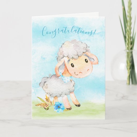 Carte Watercolor Boy Sheep Farm (Devant)