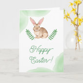 Carte Watercolor Bunny With Big Ears Happy Easter (Fleur jaune)