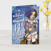 Carte Watercolor Cartoon Witch Magical 14th Birthday (Fleur jaune)