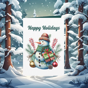 Carte Watercolor Christmas snowman ajouter un texte