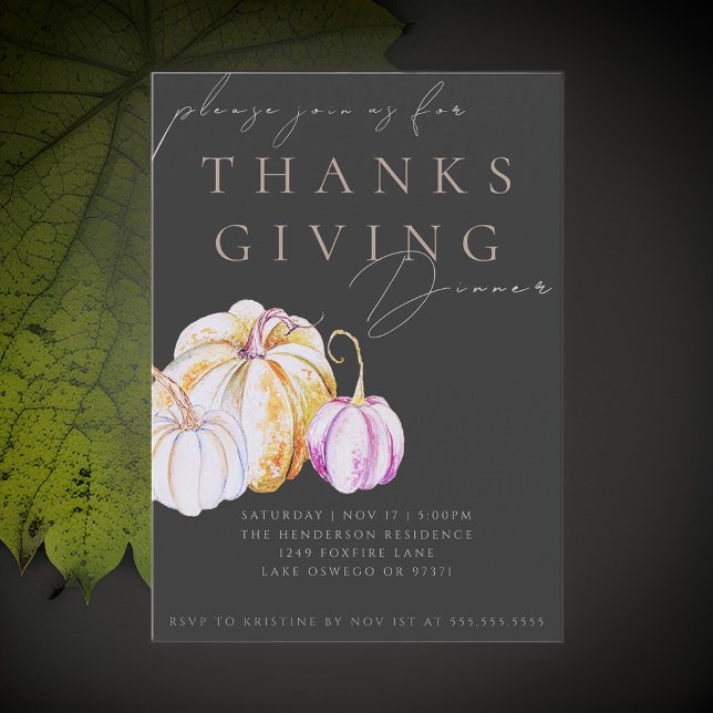 Carte Watercolor Citrouille Thanksgiving Diner Invitatio (Créateur téléchargé)