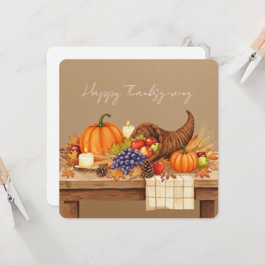 Carte Watercolor cornucopia (Devant/Arrière en situation)