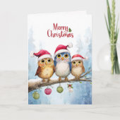 Carte Watercolor Cute Owls Whimsical Christmas Folded (Devant)