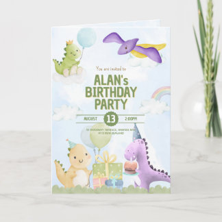 Carte Watercolor Dinosaur Birthday Invites Greeting Card