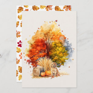 Carte Watercolor Fall Chien Design - Golden Retriever