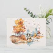 Carte Watercolor Fall Dog Design - Australian Shepherd (Debout devant)