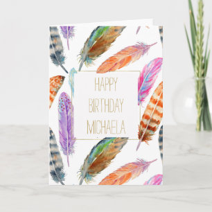 Carte Watercolor Feathers Birthday