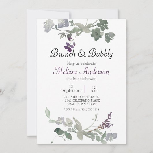 Carte Watercolor Fleurs sauvages Lavender Bridal Brunch (Devant)