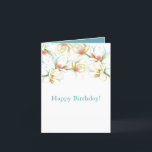 Carte Watercolor Floral Anniversaire<br><div class="desc">Envoyez des voeux d'anniversaire et des bénédictions d'anniversaire avec cette carte de voeux élégante pour un anniversaire, avec une réplique de mon art original à l'état stationnaire. Le design présente des fleurs délicates peintes à la main - des magnolias fleuris blanc aquarelle en bleu turquoise, vert et rose doux -...</div>