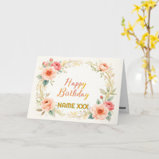 Carte Watercolor Floral Wreath – Elegant Happy Birthday