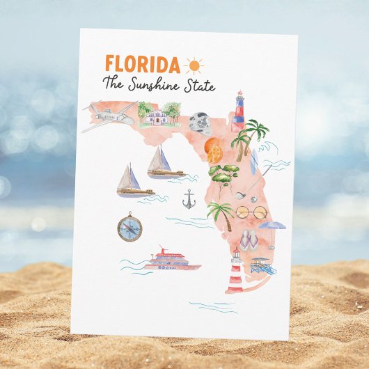 Carte Watercolor Florida State Art Map Flat Greeting