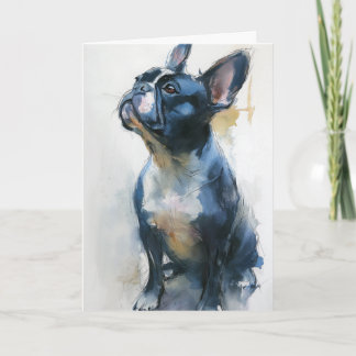 Carte Watercolor French bulldog sitting