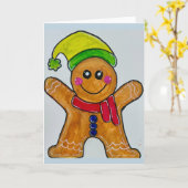 Carte Watercolor Gingerbread Man Blank Greeting   (Fleur jaune)