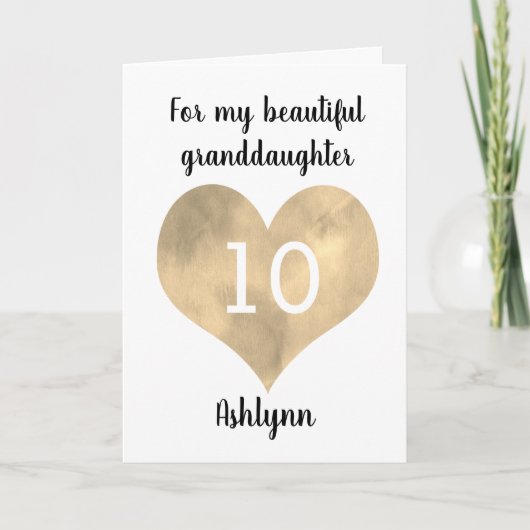Carte Watercolor Gold Heart 10e anniversaire (Devant)