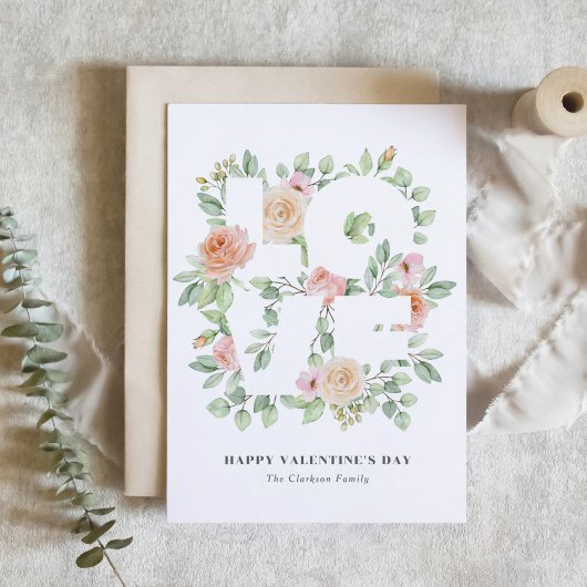 Carte Watercolor Greenery and Roses Valentine's Day
