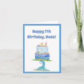 Carte Watercolor Happy 7th Birthday Surfer Cake Card (Devant)