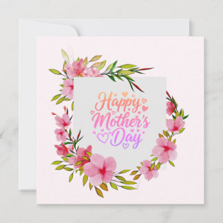 Carte Watercolor Happy Mother's Day Pink Floral Wreath
