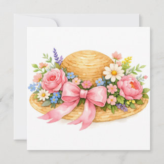 Carte Watercolor Hat with Blooming Flowers 