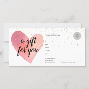Carte Watercolor Heart Gold Sprinkings Certificat cadeau
