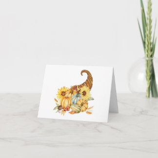 Carte Watercolor Horn of Plenty with Pumpkins, Sunflower