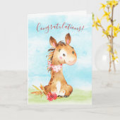 Carte Watercolor Horse Farm Félicitations (Fleur jaune)