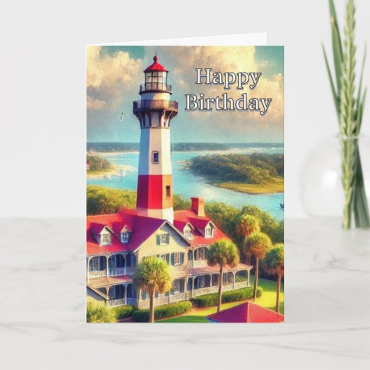 Carte Watercolor Lighthouse heureux voeux d'anniversaire (Devant)