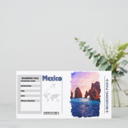 Carte Watercolor Mexico Boarding Pass Card (Debout devant)