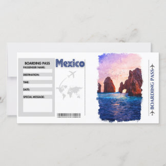Carte Watercolor Mexico Boarding Pass Card