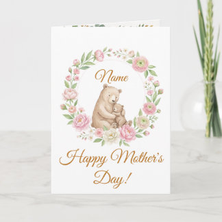 Carte Watercolor Mother and Baby Bear Mother's Day Card