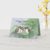 Carte Watercolor Mother Sparrow Feeding Chicks (Fleur jaune)