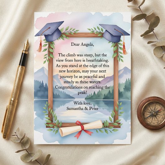 Carte Watercolor Mountain Lake Journey Graduation Card