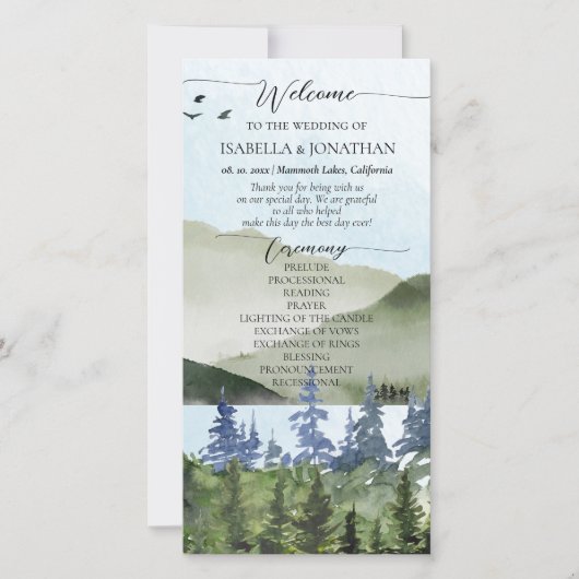 Carte Watercolor Nature Mountains Lake Wedding Program (Devant)