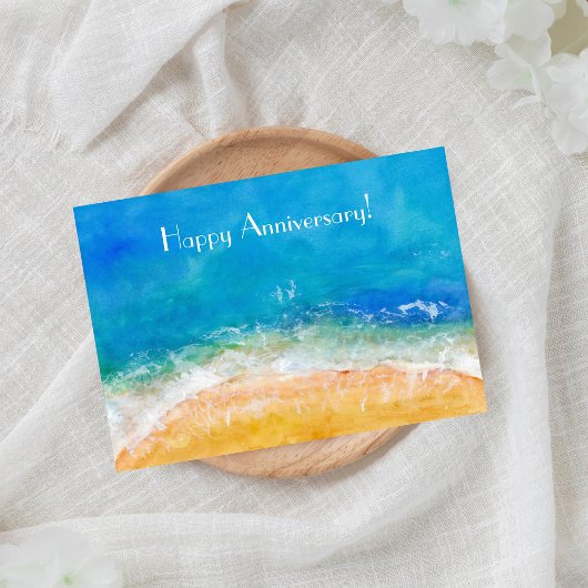 Carte Watercolor Ocean Beach Joyeux Anniversaire