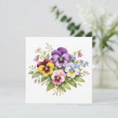 Carte Watercolor Pansy Flowers Bouquet  (Debout devant)