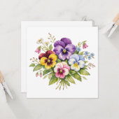 Carte Watercolor Pansy Flowers Bouquet  (Devant/Arrière en situation)