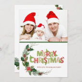 Carte Watercolor Pine Tree Branches Photo Joyeux Noël (Devant / Derrière)