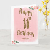 Carte Watercolor Pink and Gold Glitter 11e Birthday (Fleur jaune)